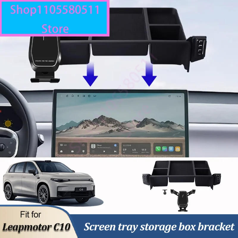 Suporte para Telefone para Carro Leapmotor C10 com Caixa de Armazenamento, Suporte Fixo para Celular, Suporte GPS, Acessórios de Montagem por Gravidad