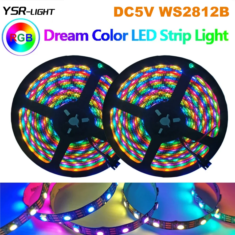 

DC5V WS2812B Умная светодиодная лента 5050 Dream Color RGBIC Черная печатная плата 30 60 светодиодов с индивидуальной адресацией Водонепроницаемая для крутого декора