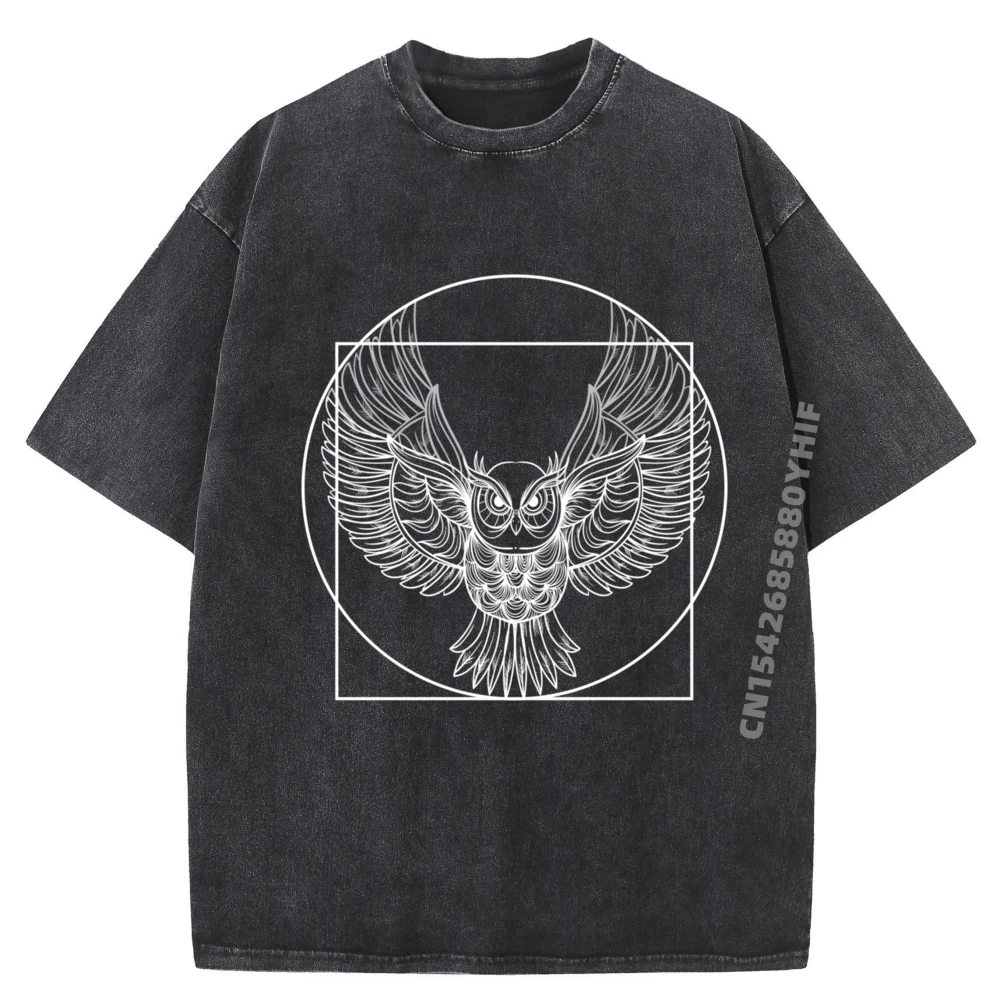 

Рисунки совы, витрувианский человек в круге, милая футболка большого размера, футболки с рисунком для взрослых, мужская винтажная стираная одежда