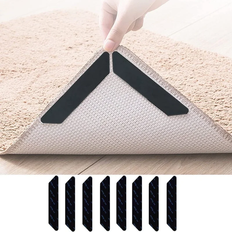 4PCS Carpet Non-slip Sticker Reusable Washable Anti Curling Carpet Patch Fixed Stickers Floor Rug Mat Tape Gripper Corner Pad
