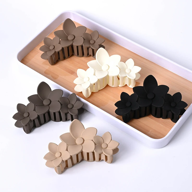 Korean-Style Three-Petal Bauhinia Large Hair Clip For Women Solid Color Shark Clip Hair Accessory