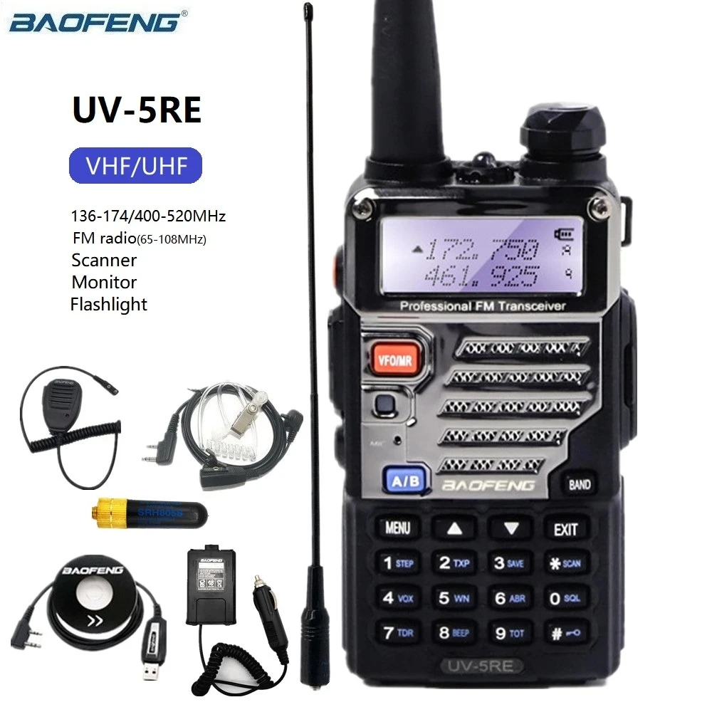 

2023 New Walkie Talkie Baofeng UV-5RE vhf/uhf 136-174/400-520MHz Two Way Radio Scanner Ham Radio Station hf Transceiver uv 5re