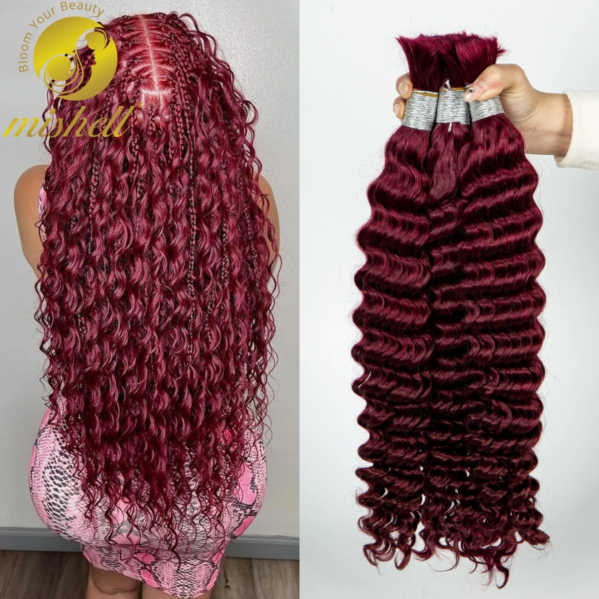 

26 28 Inch 1 3 4 Bundles Curly Braiding Hair 99J Burgundy Deep Wave Human Hair Bulk for Braiding No Weft 100% Virgin Hair