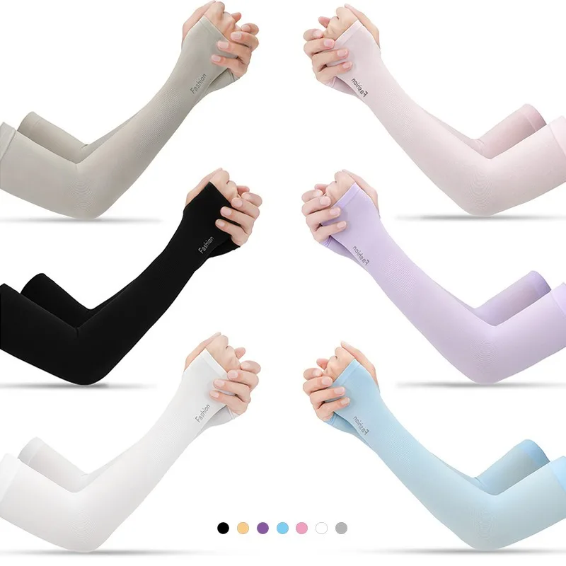 UV Solar Arm Sleeves Woman Men Cycling Fingerless Gloves Cool Muff Summer Ice Silk Elastic Arm Cover Driving Anti-Sunburn Sleeve