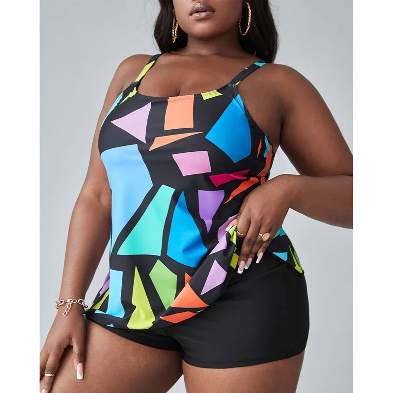 Plus Size XL-8XL Women Tankini Sets Print Two Pieces Swimsuit Latest Summer Bathing Suit Swim Outfits Sexy Femme Clothing