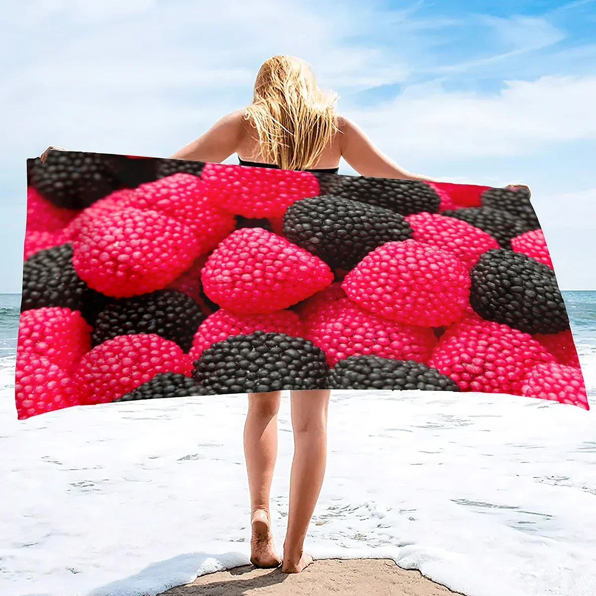 Pineapple Strawberries Beach Towel,Oversized Soft Absorbent Camping Pool Travel Towel with Stripe Fruit Pattern for Kids Adults