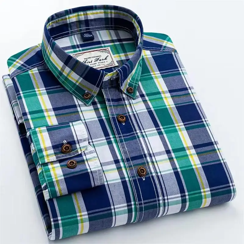 Man Shirts New Style Quality Pure Cotton Long Sleeve Classic Fit Plaid Male Shirt