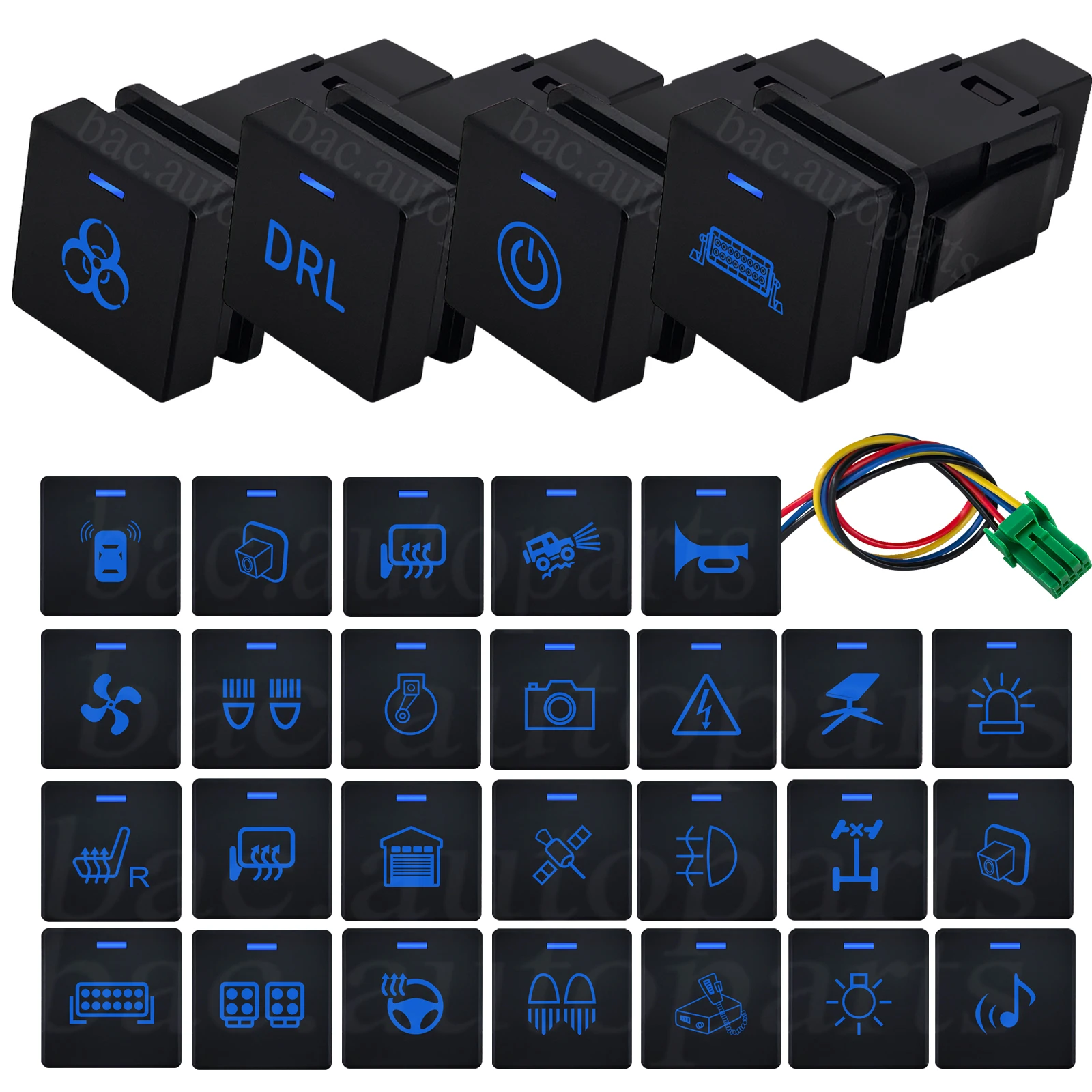 12V Blue LED Push Button Switch For Isuzu D-Max 2020-2024 / MU-X (07/2021+) & Mazda BT50 On-Off Rocker Light Bar Car Push Button