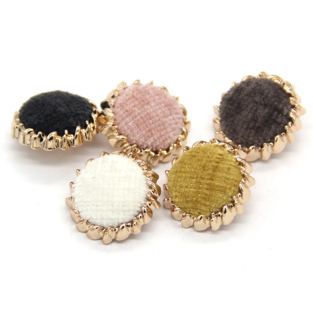 HENGC Fleece Fabric Cloth Covered Metal Buttons For Sewing Chic Women Coat Jakcet Sweater Knit Bags Handamde Decorations