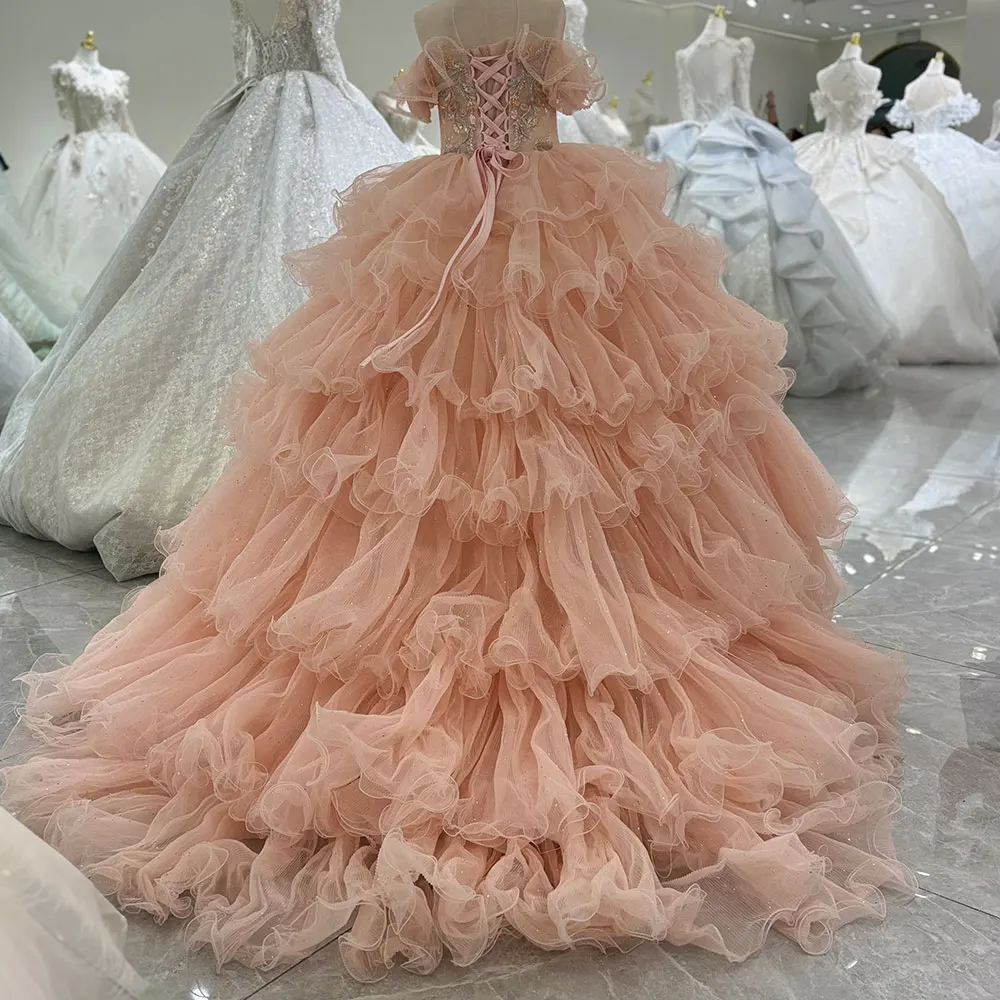 Jill Wish-Girl's Beaded Crystal Princess Dress, Kids Luxury Coral Gown, Birthday Party, Casamento, Feriado, Comunhão, Crianças, 2024, J080