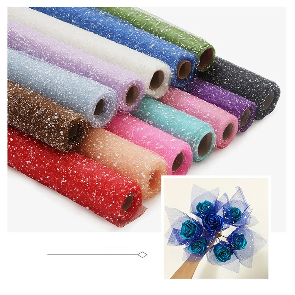 50cmx4yard Roll Beautiful Silk Screen Flower Packaging Gauze Snow Dot Yarn Net Bouquet Pack Gift Wrappging Soft Clear roll Yarn