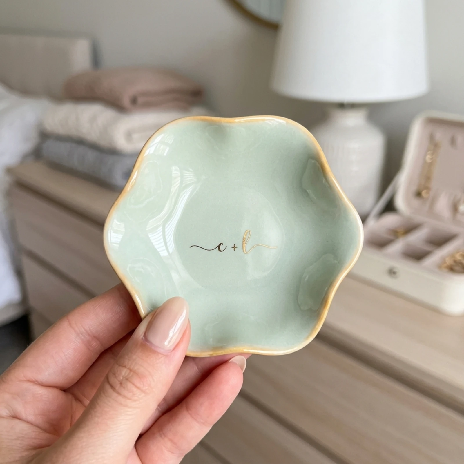 Personalized Ceramic Ring Dish with Custom Initials