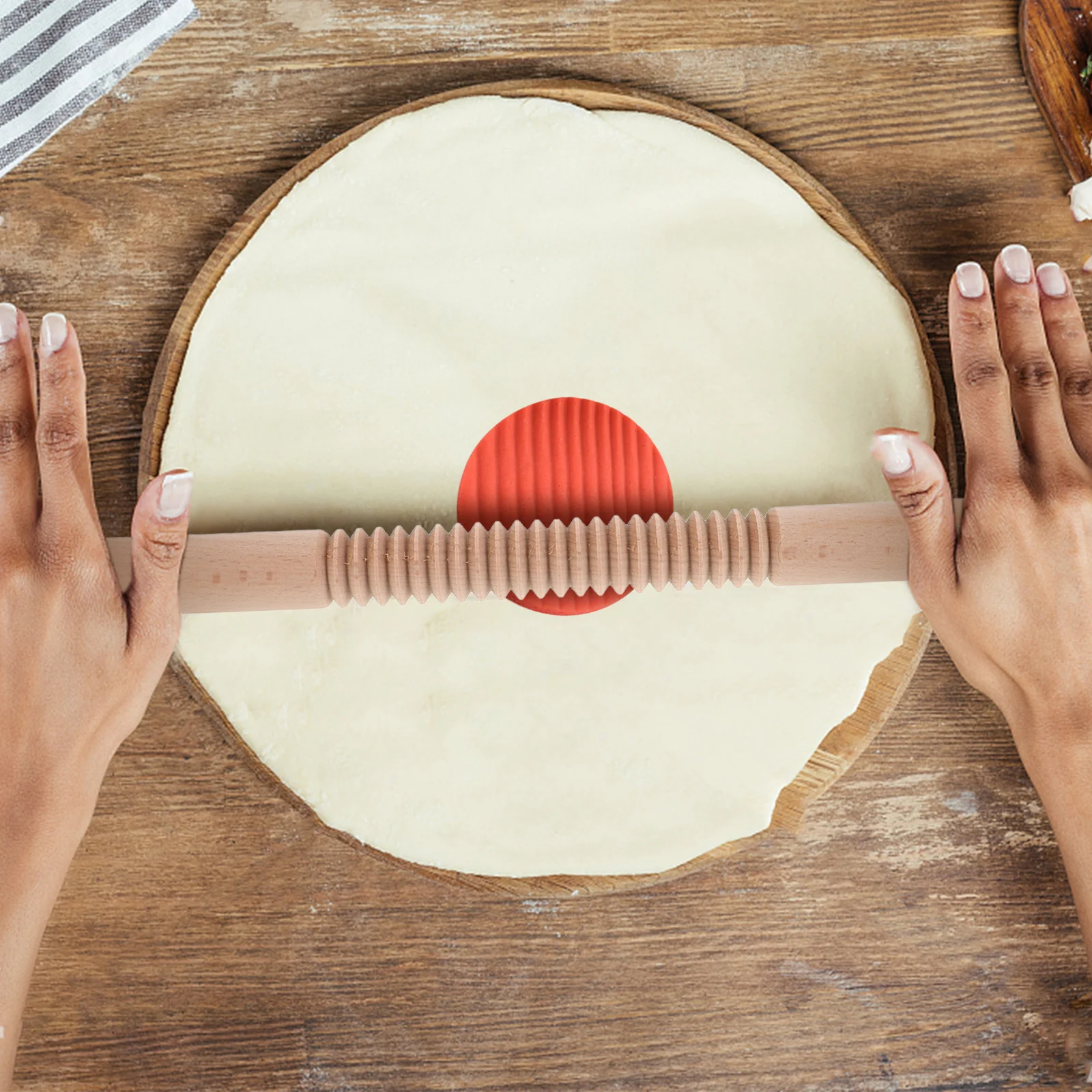 

1 шт., деревянная скалка с резьбой, антипригарный валик для теста, кухонный инструмент для выпечки, печенья, пиццы, пасты