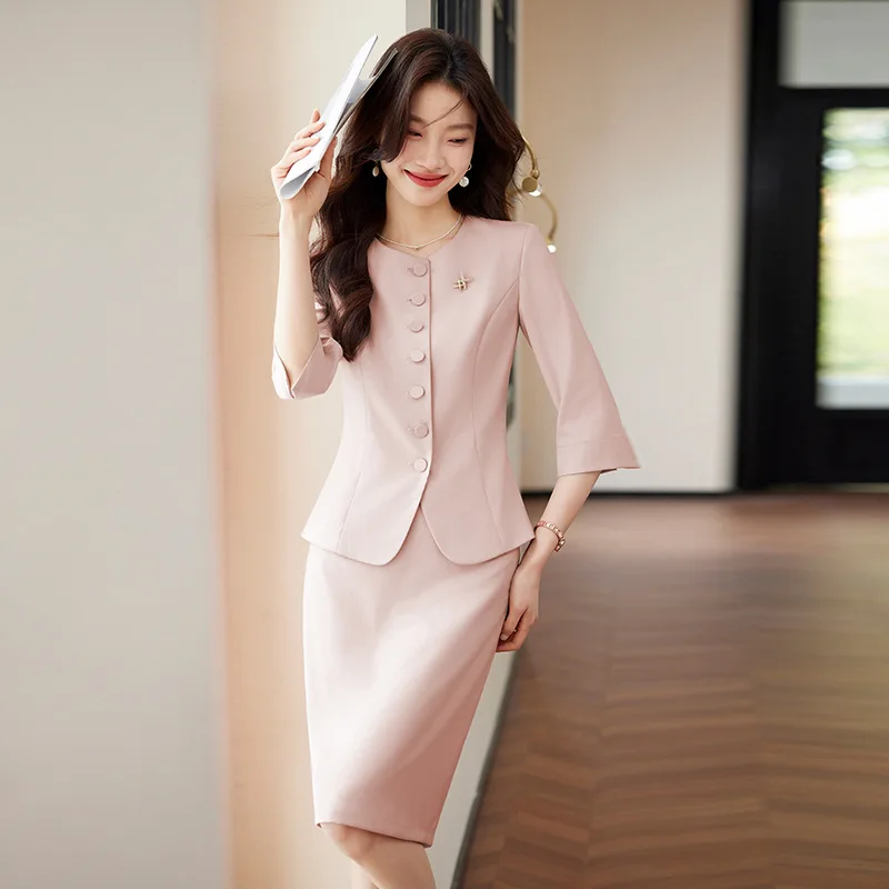 

Pink suit skirt for women, high-end, spring-summer, elegant goddess style, professional skirt suit, beauty salon workwear