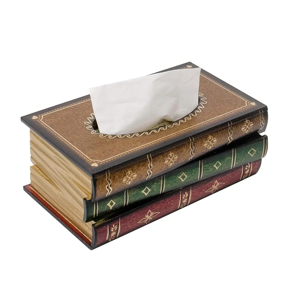

Crafted Classical Retro Wooden Antique Book Tissue Box Cover Rectangular Tissue Holder Dispenser Paper Cover Case Napkin Hold