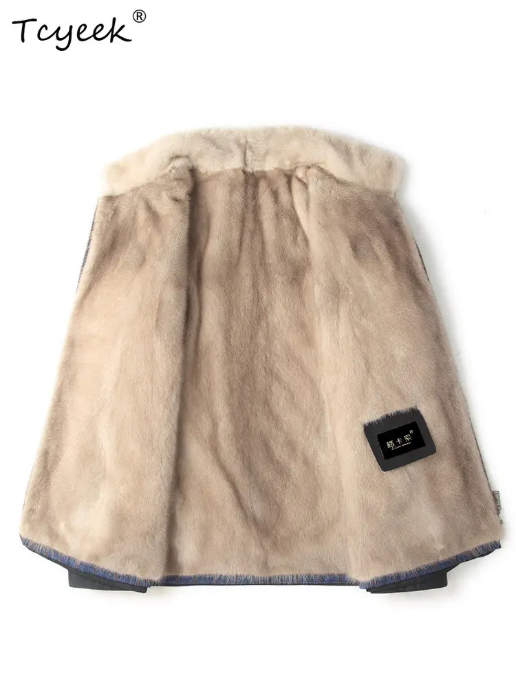 Tcyeek Natural Sliver Blue Mink Fur Parka Men Business Casual Coats Man Clothing Real Fur Winter Jacket Fashion Куртка Мужская