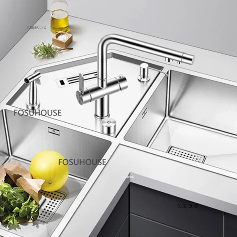 304 حوض الفولاذ المقاوم للصدأ تركيبات المطبخ الذواقة بالوعة المطبخ الزاوية متعددة الوظائف التصميم الإبداعي اكسسوارات المطبخ