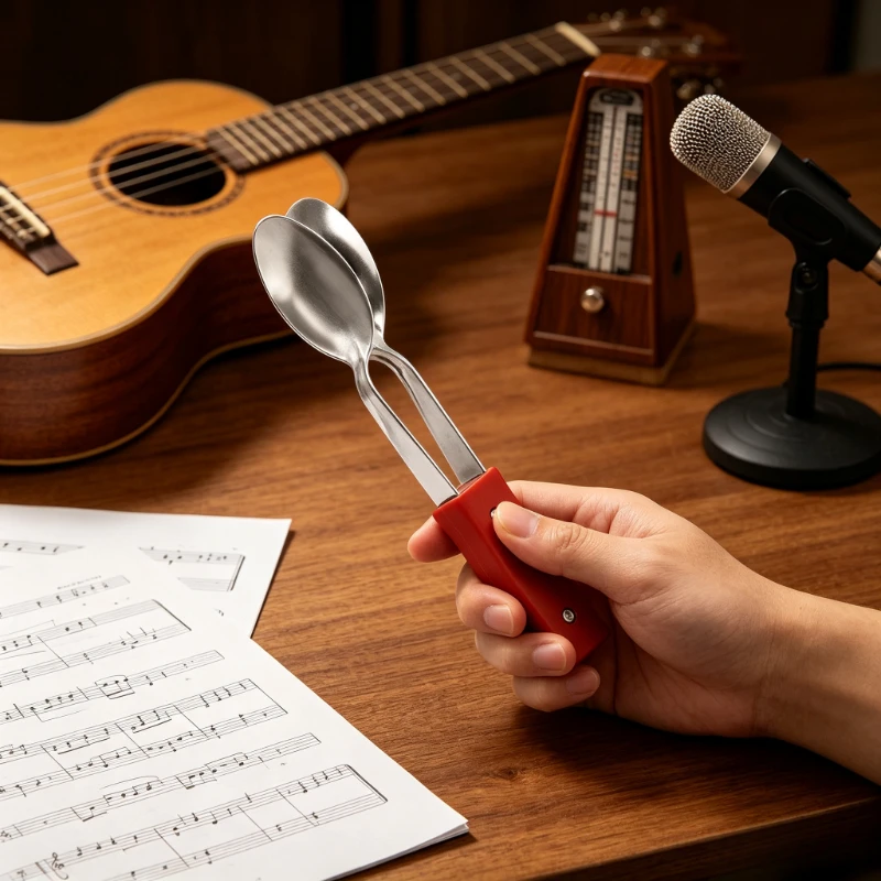 Hand Percussion Musical Spoons Instrument Folk Rhythm Spoons with Castanet Clap Sound for Stage Performance Gift