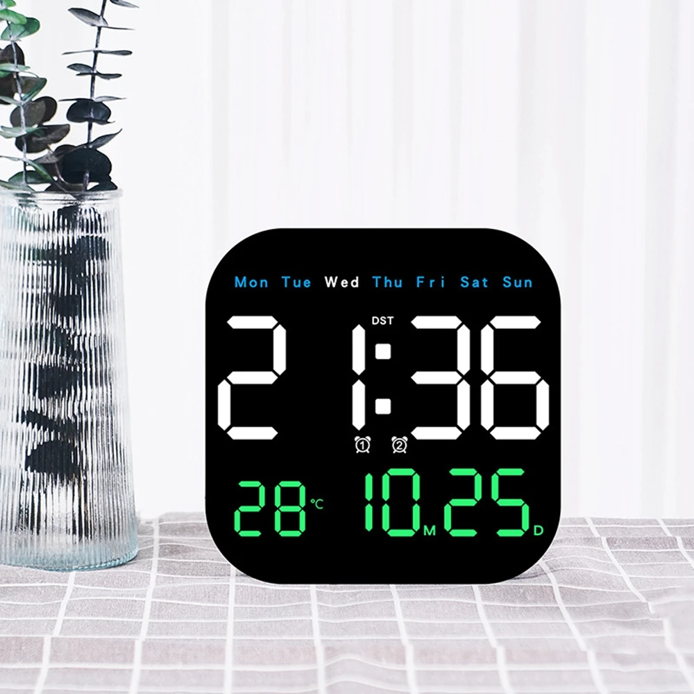 Digital Wall Clocks Temperature Date Week Dispaly Electronic Table Clock 12/24H Wall-mounted LED Alarm Clock Remote Control