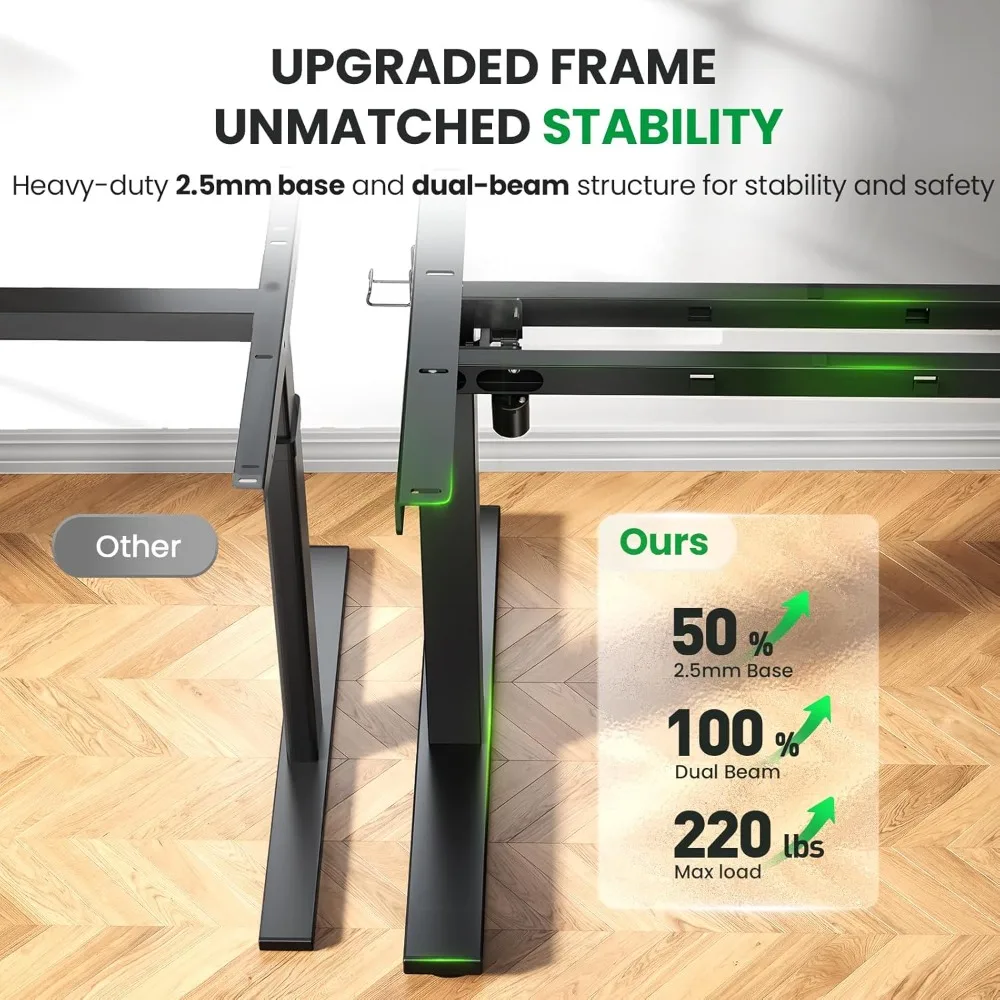 مكتب قائم كهربائي قابل للتعديل: مكتب 71 × 30 مع سطح طاولة سميك واحد، إطار شعاع مزدوج، 3 تعديلات لارتفاع الذاكرة #2