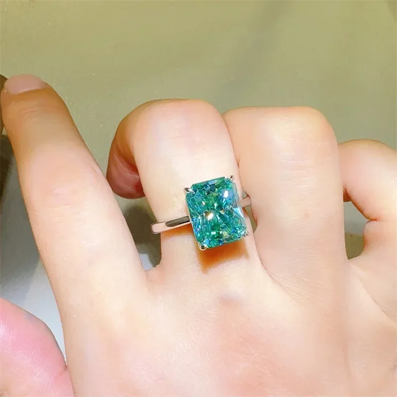 FEOBUR 1-3ct Cyan Moissanite Engagement Rings for Women 925 Sterling Silver Radiant Cut Diamond Wedding Band Certified Jewelry