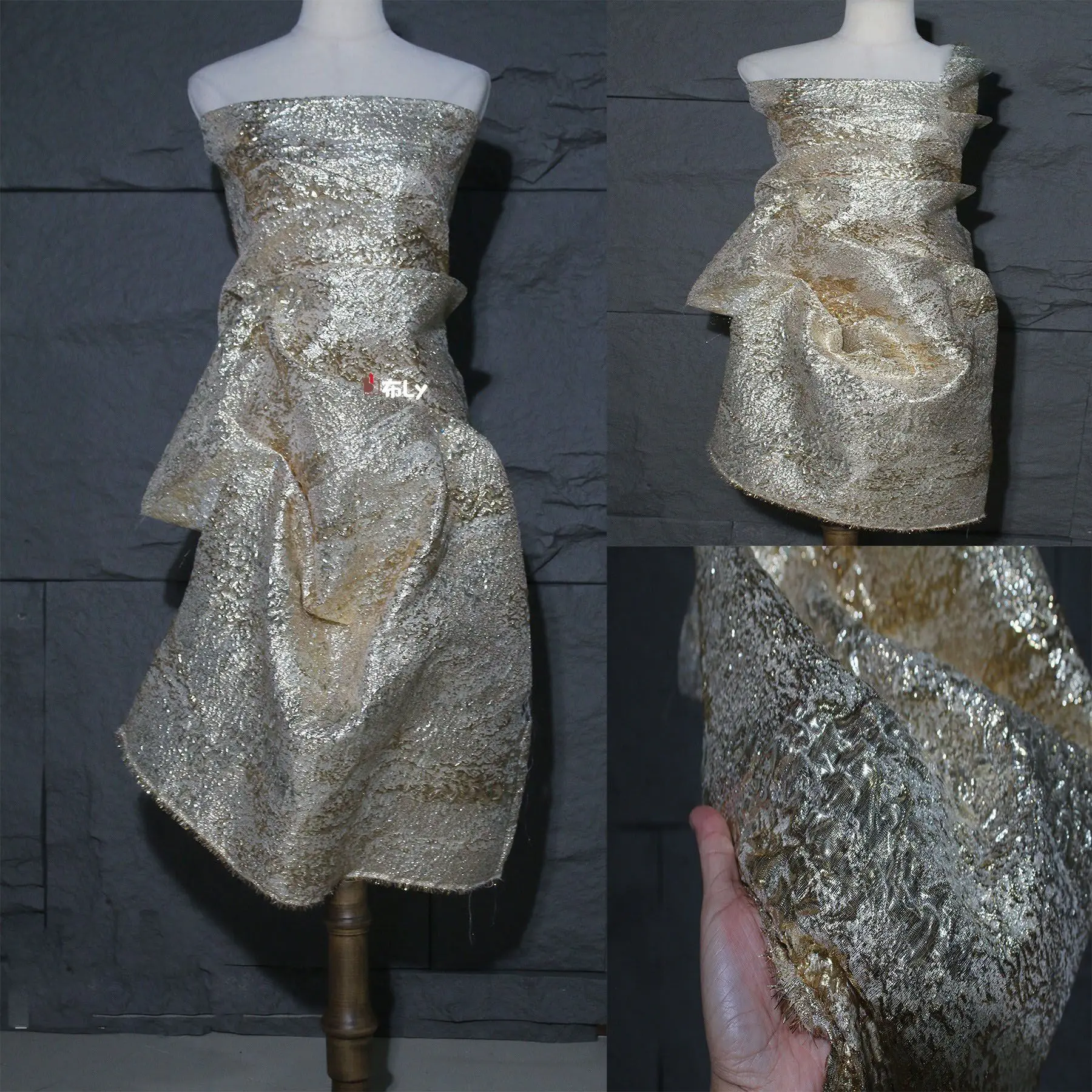 

Ретро золотая шелковая тяжелая ткань DIY жаккардовый силуэт трехмерное креативное высококачественное пальто дизайнерская ткань для одежды