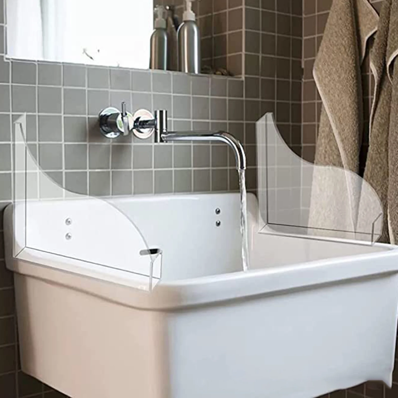 

2 шт. самоклеящиеся брызговики для душа, акриловые прозрачные защитные ограждения для ванны, простые в установке умывальник, блокировка воды
