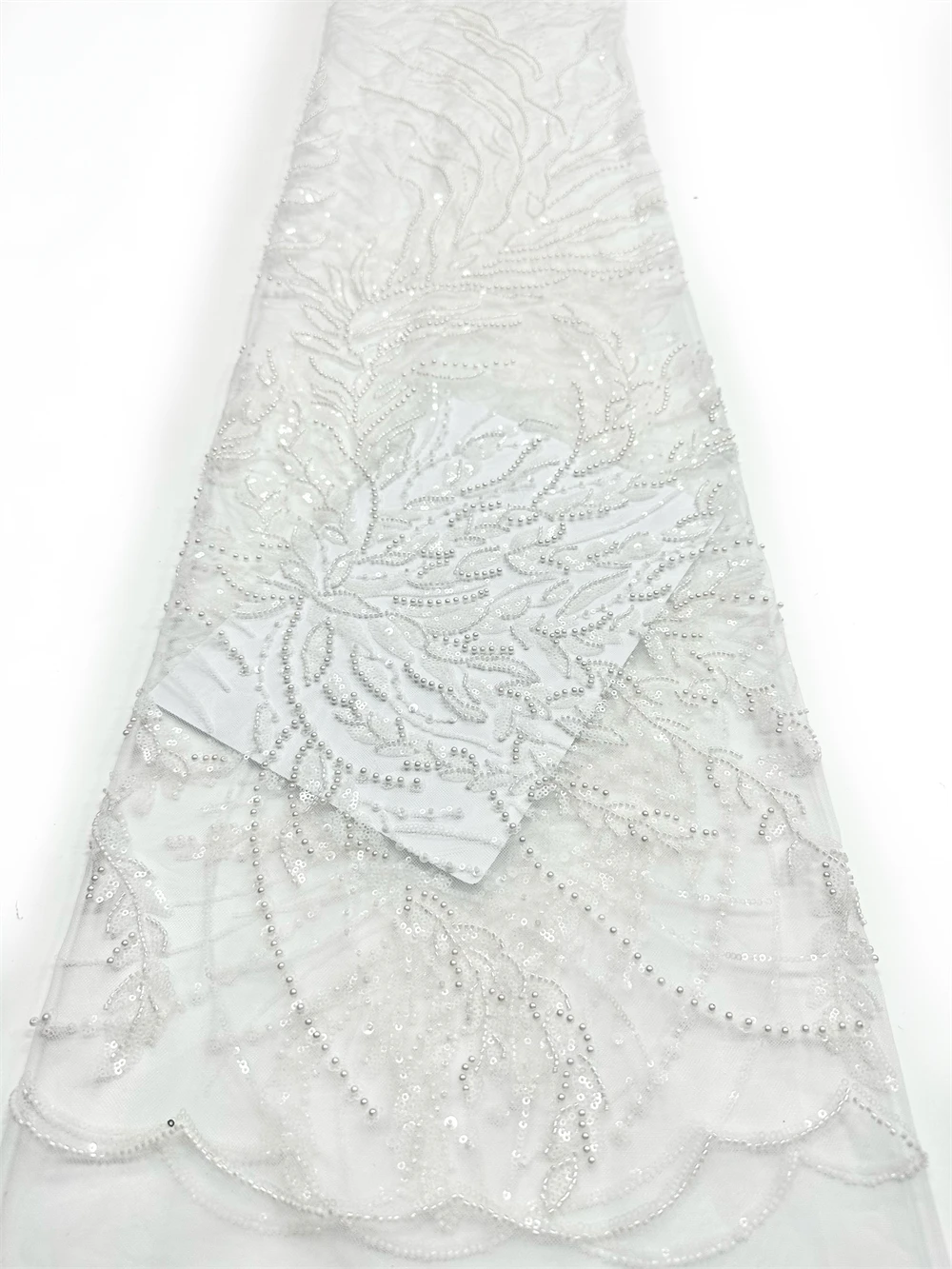 Tela de encaje con cuentas de lentejuelas africanas de 5 yardas, bordado nigeriano francés de alta calidad para Material de costura de boda