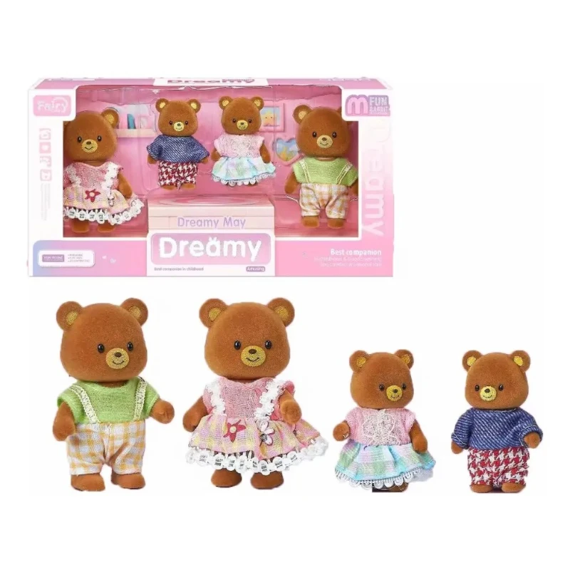 A Cute Bear Doll Set Featuring Four Adorable Bear Characters for Role-Playing Games with Randomly Styled Outfits As Holiday Gift