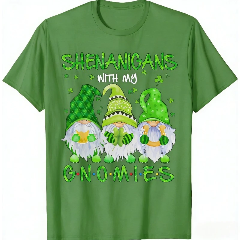Shenanigans with My Gnomies St Patrick's Day Gnome Lover T-Shirt St Patrick's Day Men Women Fashion Crewneck Cotton Tee Tops