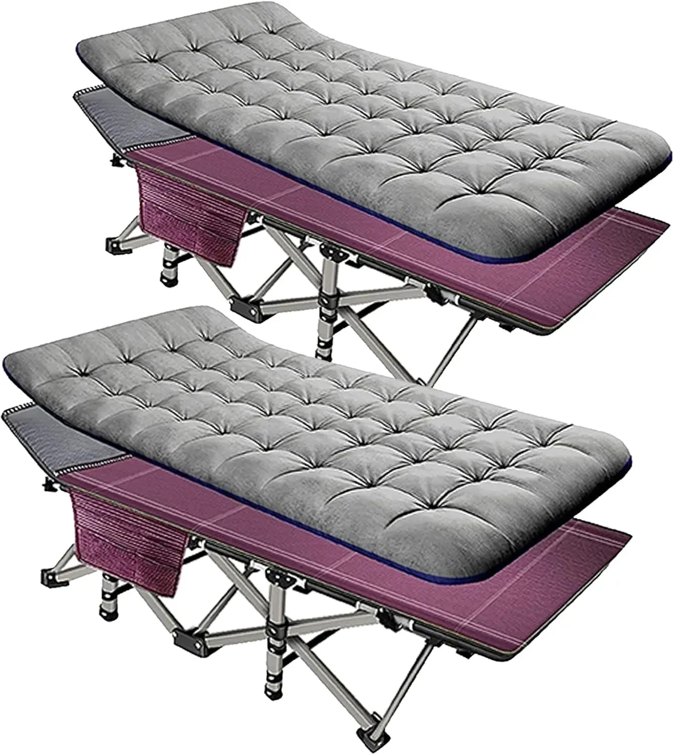 

2 Pack Folding Camping Cot W/Mat for Adults, Heavy Duty Outdoor Bed with Carry Bag,1200 D Layer Oxford Travel Camp Cots