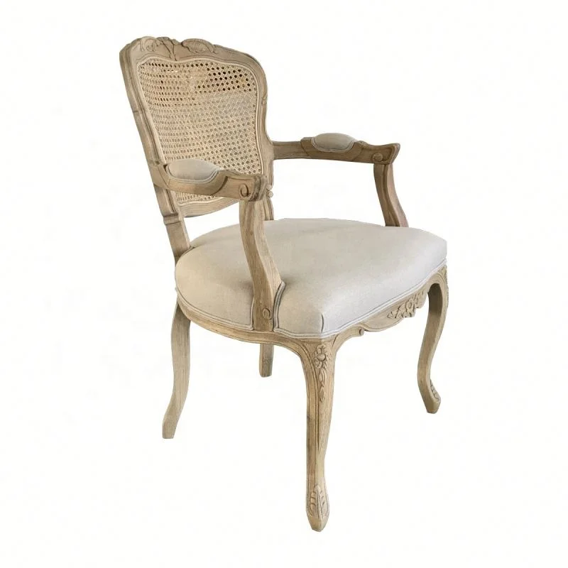 P2149R-2 Classic French Style Royal Oak Wooden Cane Armrest Chair Dining Armchair