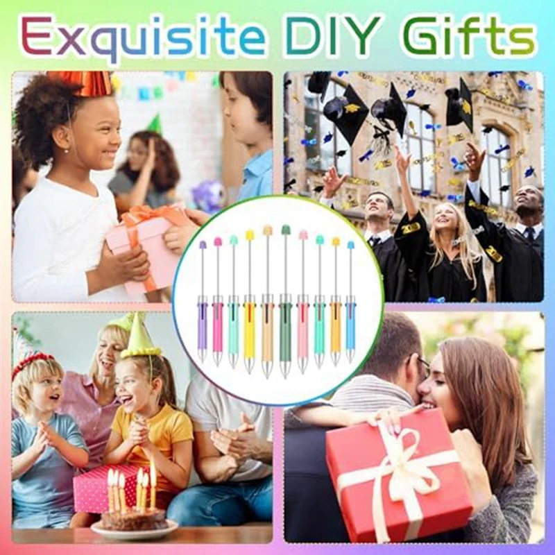 4 In 1 Colorful Plastic Beaded Pen Creative DIY Pen Beaded Pen For Kids Student Gifts Office School Supplies Easy To Use