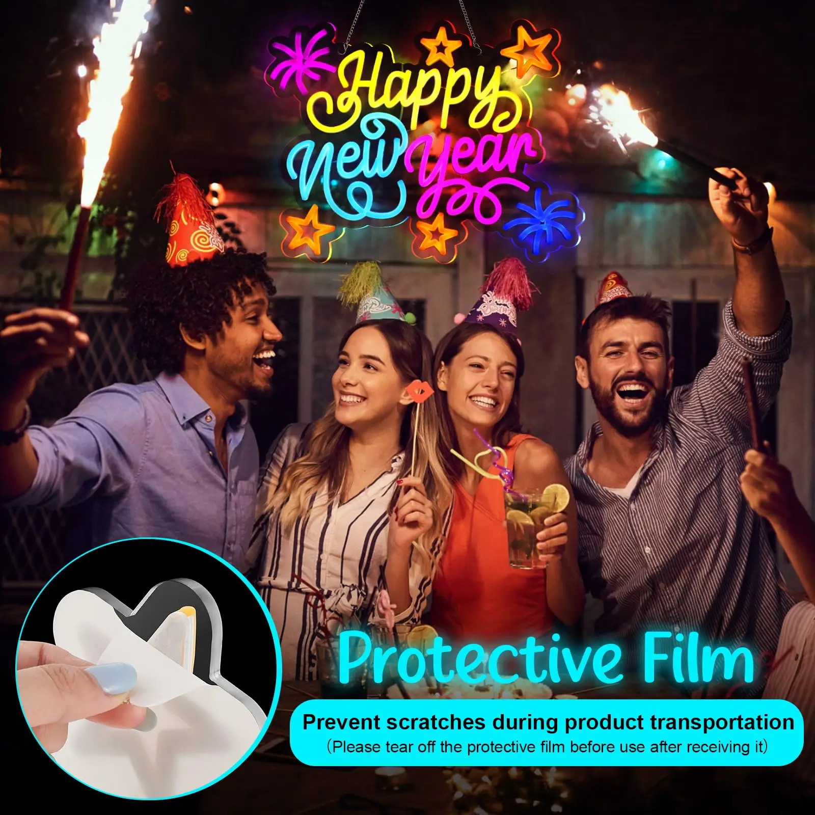 2026 سنة جديدة سعيدة النيون الملونة USB بالطاقة LED تضيء تسجيل جدار ديكور لغرفة النوم مهرجان الربيع الطرف #6