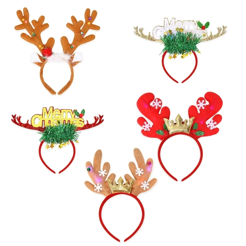 Light Up Festival Headband for Adult Child Christmas Reindeer Antlers Hairhoop Holiday Celebration Headwear Party Dropshipping
