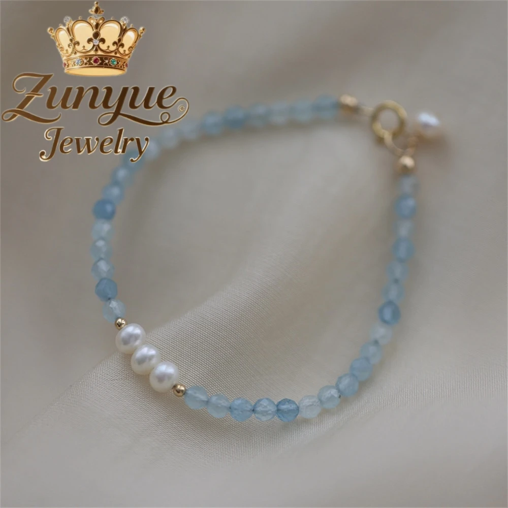 

Aquamarine Natural Freshwater Pearl Bracelet For Women A Unique And High-End Summer New Chinese-Style Crystal Bracelet Exquisite