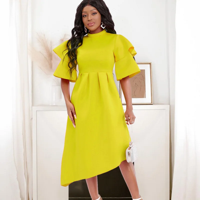 Plus size feminino verão nova moda elegante ouble camada manga noite ress