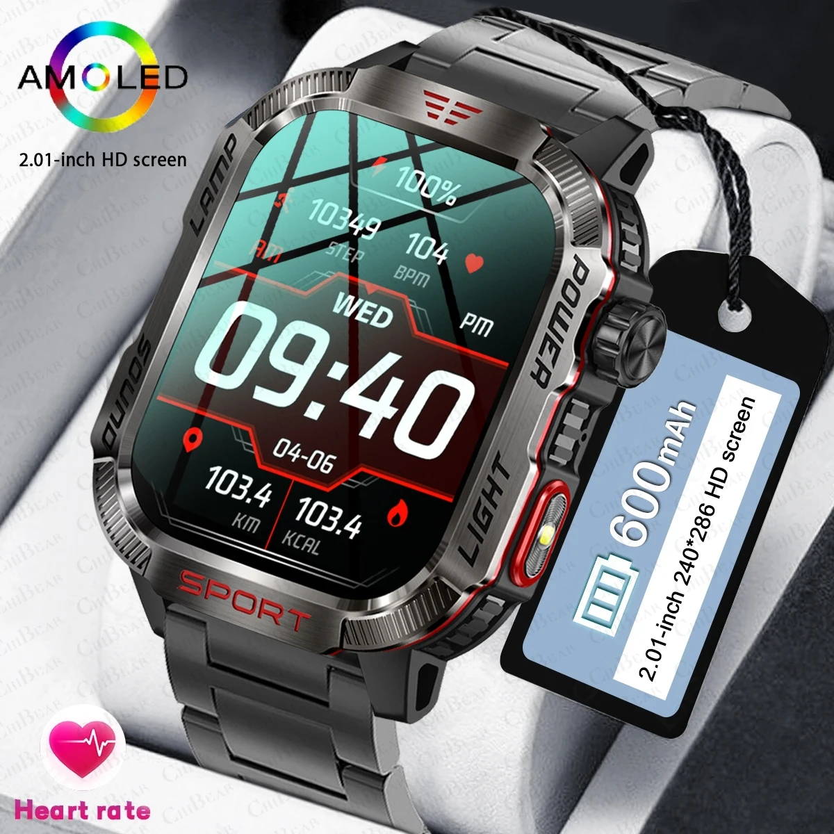 

Rugged Military 2.01 inch Smart Watch Men IP68 Waterproof Fitness Bluetooth Call 650 mAh Battery Blood Oxygen Smartwatch For Men