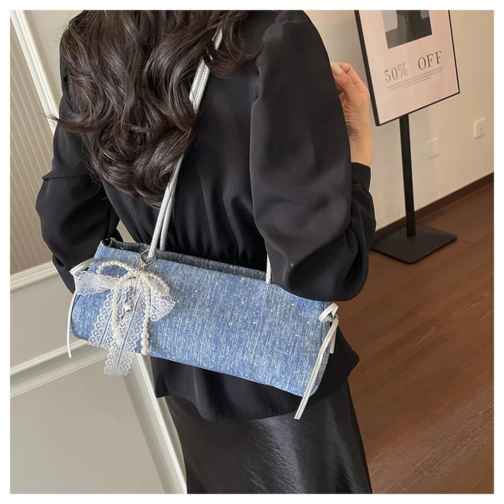 Women'S Handbag Medium Hardness Casual Shoulder Bag Underarm Bag Minimalist Denim Shoulder Bag For Outing Daily Commuting Summer