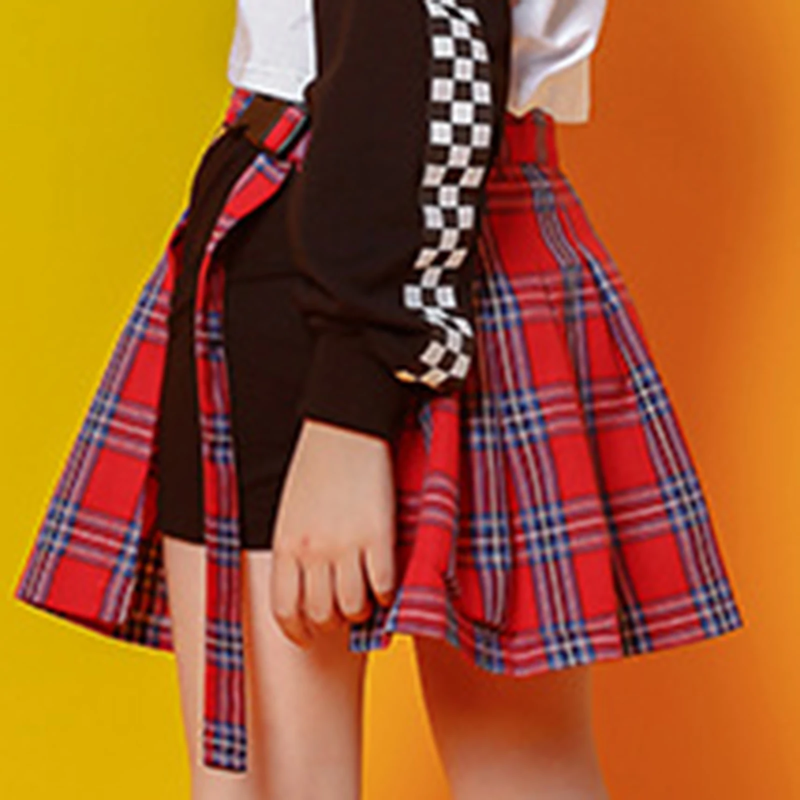 Girls Tartan Mini Skirt Jazz Plaid Culottes Hip Hop Child Clothes Pantskirt Kids Street Dance Hook Pockets Shorts Jazz Dancewear