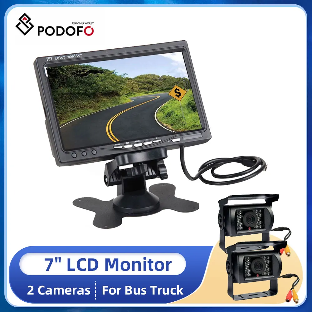 

Podofo Ultra Slim 7" HD LCD Monitor + Rear view Camera Parking Night Vision Waterproof Backup Camera For Bus Truck RV Traile