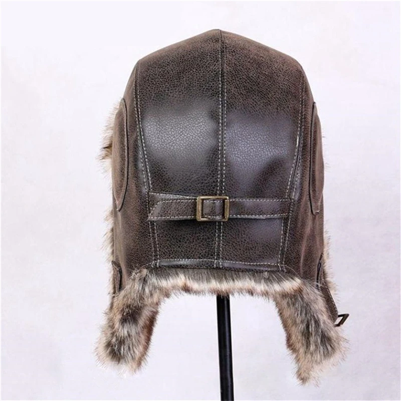 Winter Hat Men Women\'s Pilot Aviator Bomber Trapper Hat Faux Fur Leather Snow Cap With Ear Flaps Windproof Warm Lei Feng Hat