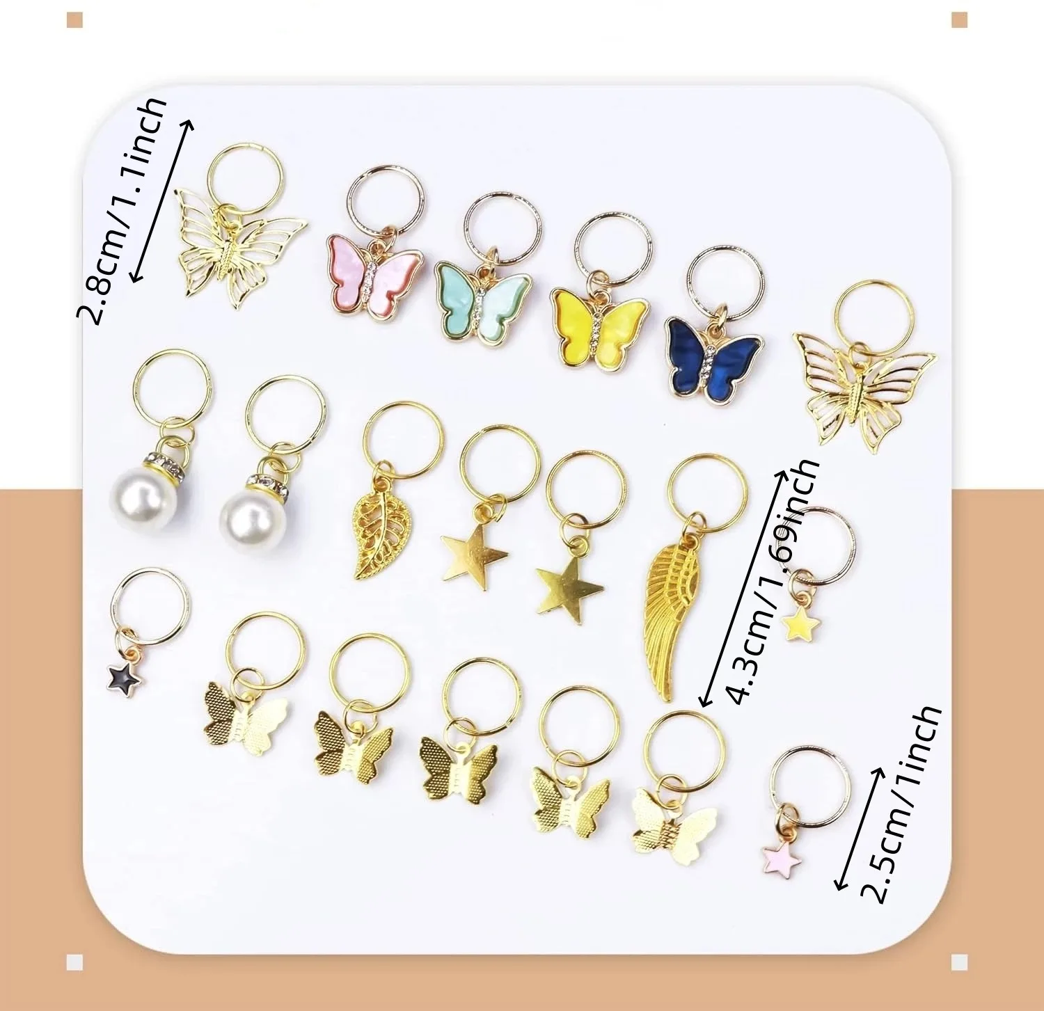 

Premium 20 Count New Iridescent Butterfly Alloy Pendant Kit Electroplated Gold for DIY Hair Decoration