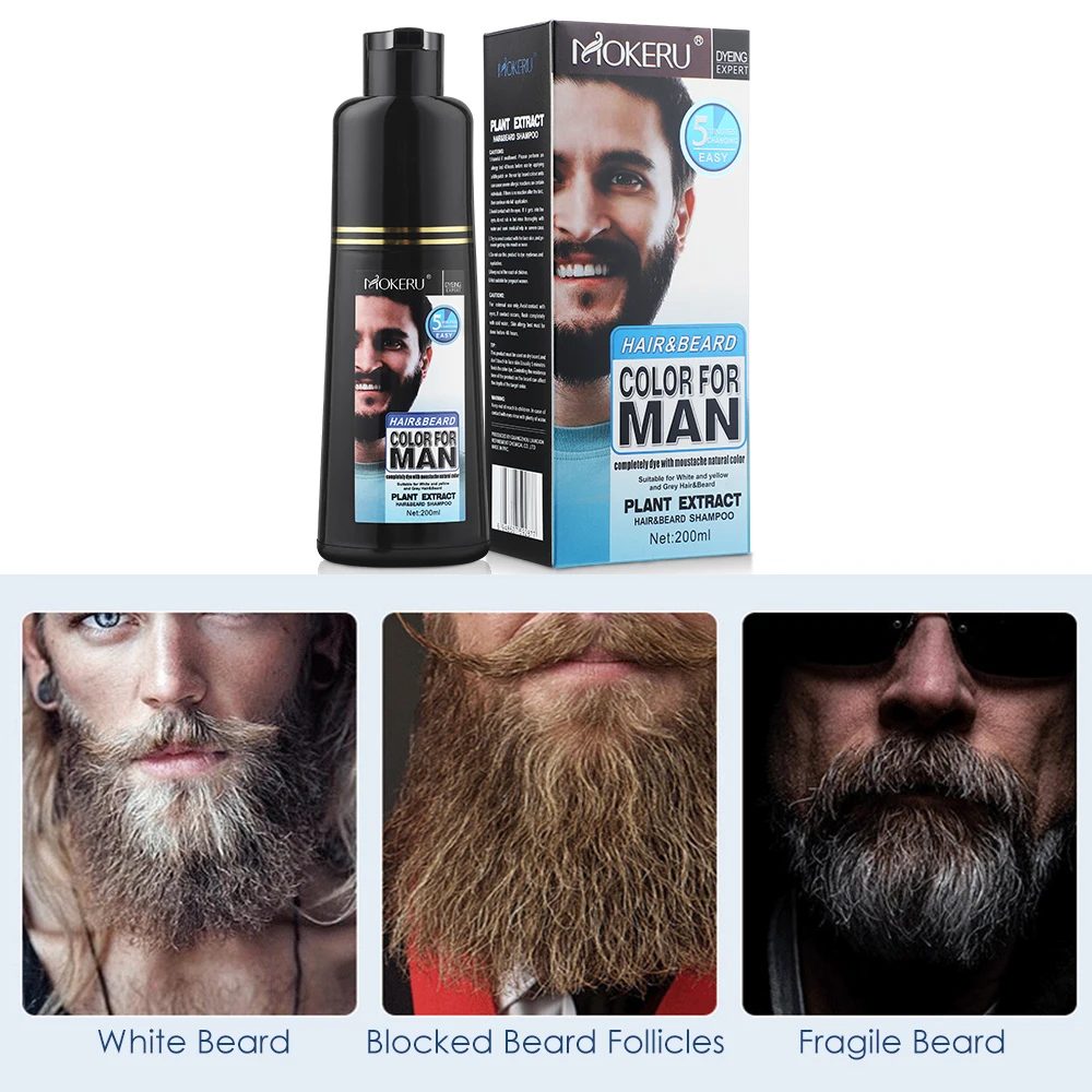Shampoing Colorant Barbe Permanent Pour Hommes - 200 Ml, Couleur Longue Durée, Neuf