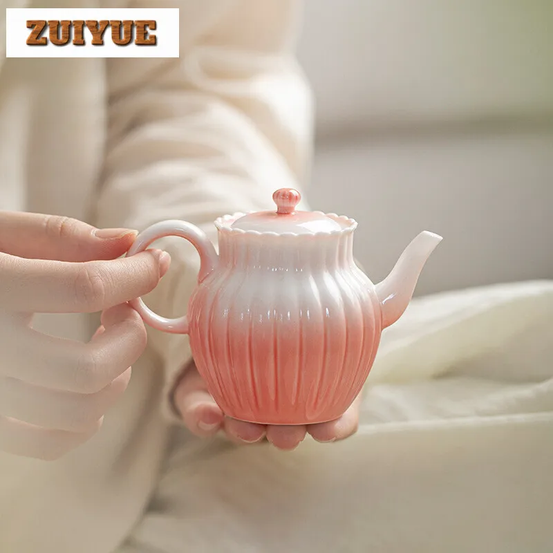 

150ml Gradient Watermelon Red Teapot Aesthetic Chrysanthemum Petal Pot Tea Maker Kettle with Infuser Kung Fu Teaware Cafes Gift