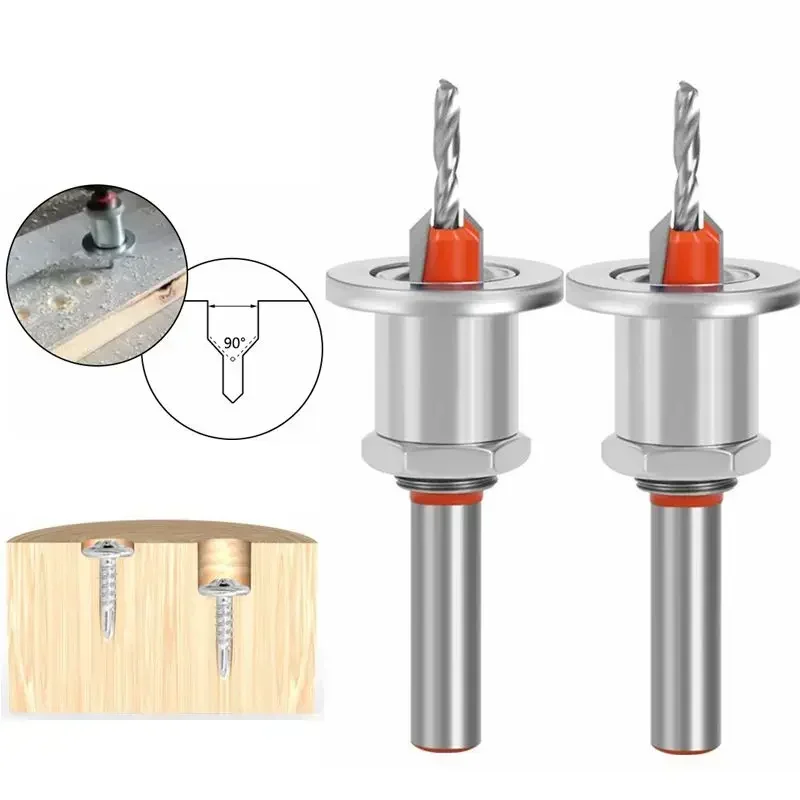 5PC 8/10mm HSS CounterSink Drill Bit Set with Adjustable Locator Router Bit for Wood Milling Cutter Screw Extractor Demolition