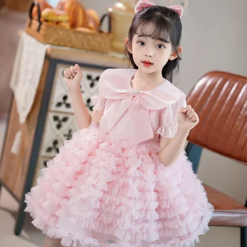 Vestido esponjoso de manga corta para niña, vestido de princesa de gama alta, a la moda, novedad de verano, 2023