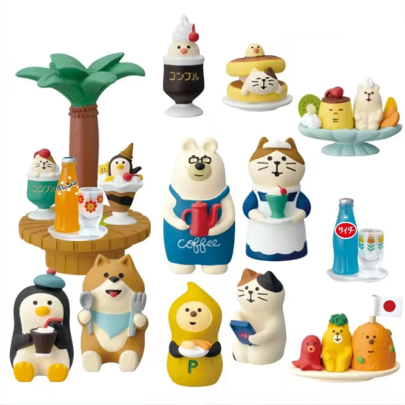 Figuras de ação de gato assar pão cafeteria série cena fotografia adereços interior do carro desktop acessórios ornamento em miniatura