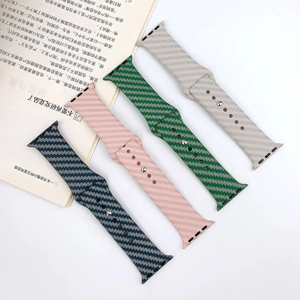 Carbon Fiber Silicone Strap For Apple Watch Band 49mm 45mm 44mm 41mm 46mm Bracelet Wristband Belt iWatch 10 9 8 7 654 SE Ultra 2