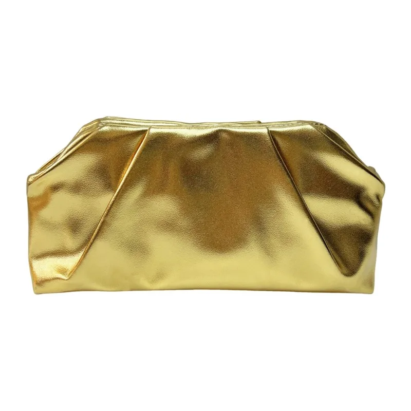 

New Fashion Golden Soft Pleated Pu Leather Shoulder Bag Simple Cloud Clutch Bag Single-shoulder Chain Crossbody Bag Sac A Main